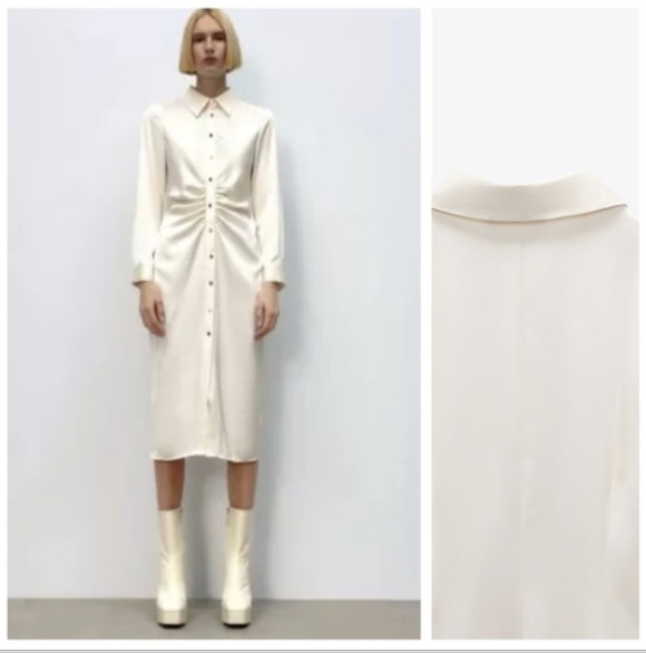 Zara Dresses & Skirts - Satin Draped Shirt Dress
